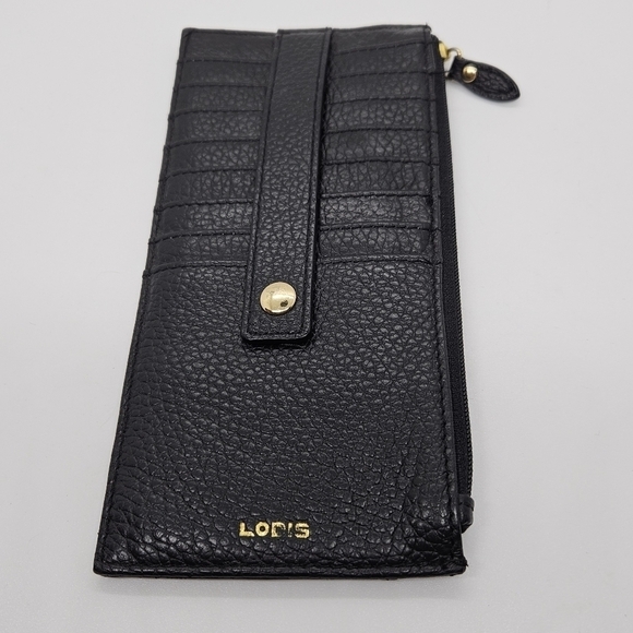 Lodis black leather slim card sleeve with zip pocket - Picture 1 of 5